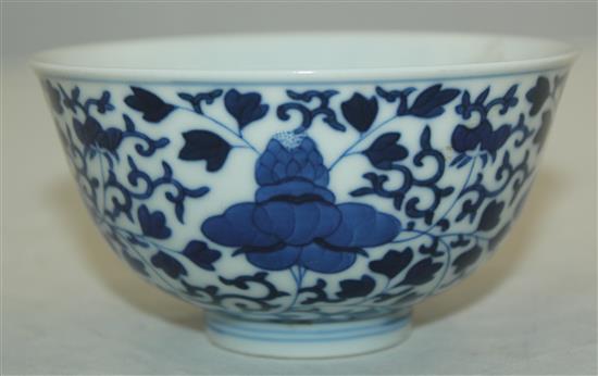 A Chinese blue and white bowl, Guangxu mark but later, diam. 11.2cm